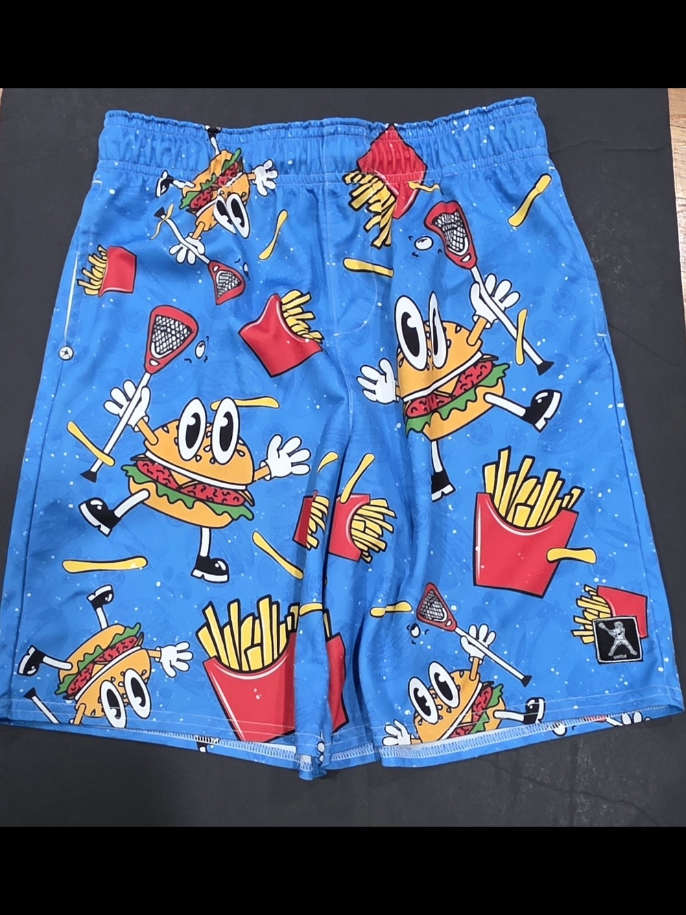 Kids Blue Burger & Fries Print Athletic Shorts